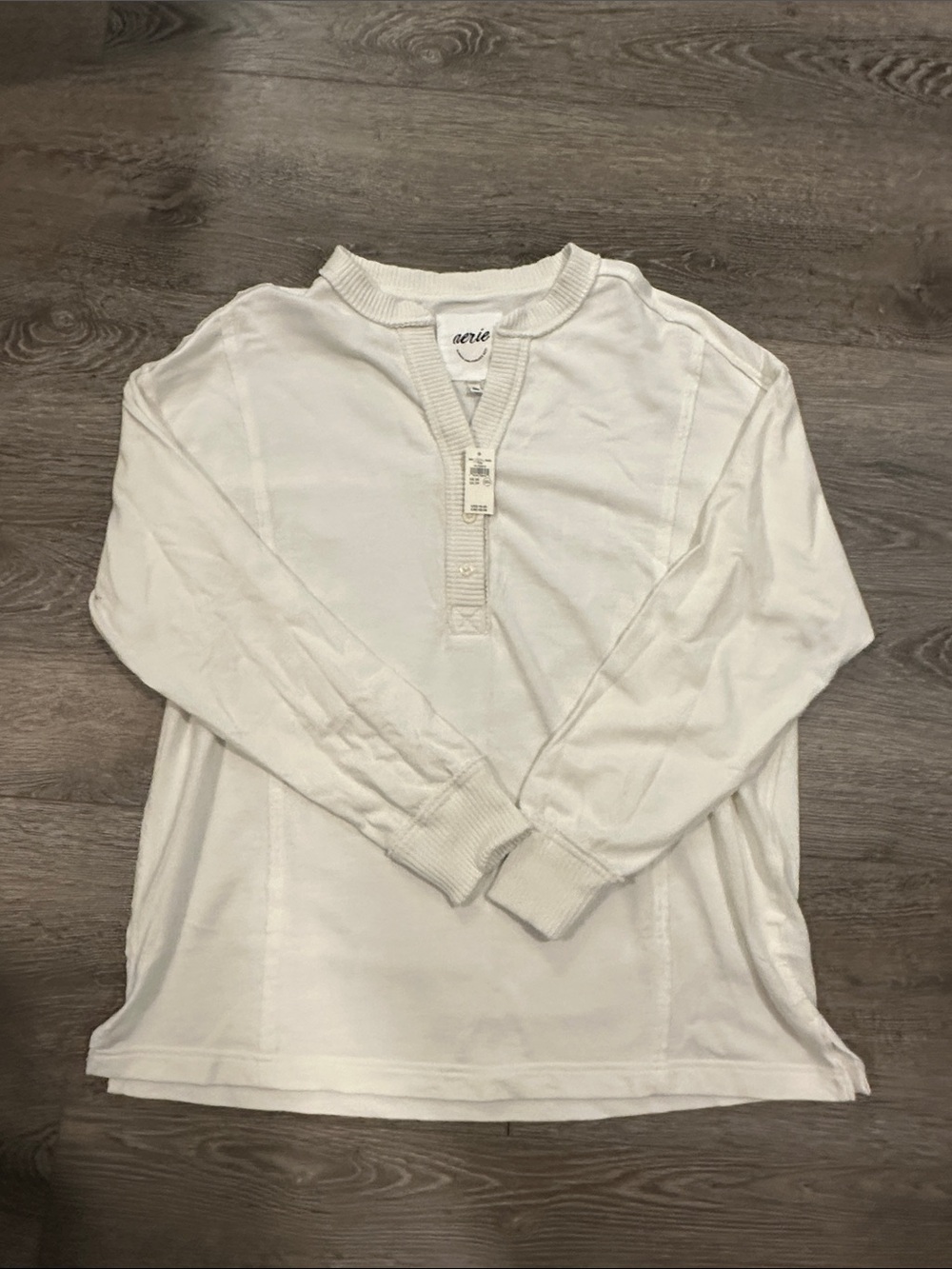 aerie Men's White Long-Sleeve Henley Shirt